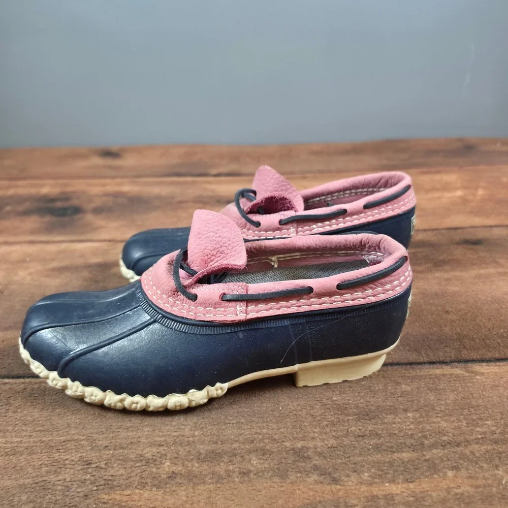 L.L. Bean Rubber Moc Shoes Womens Navy Pink Good Waterproof Duck Boots 7,5